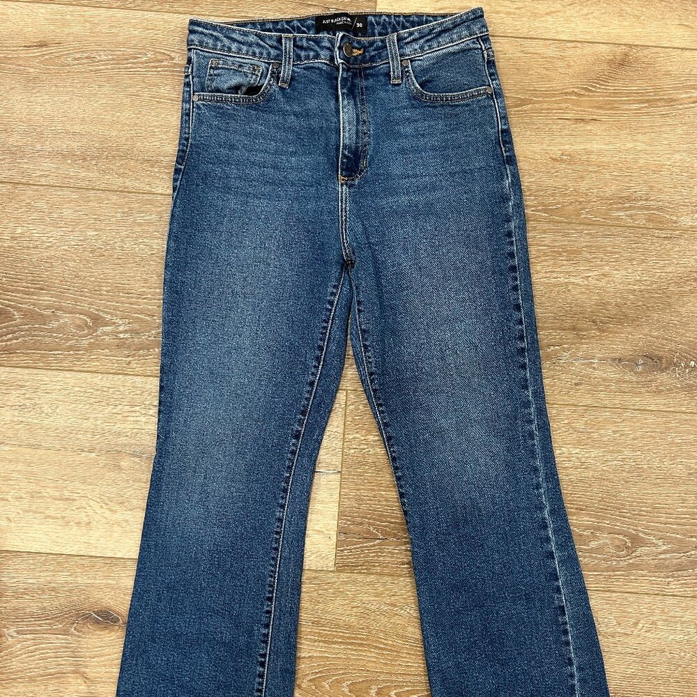 Just Black Dark Wash Flare Fringe‎ Raw Hem Denim Jean Size 30